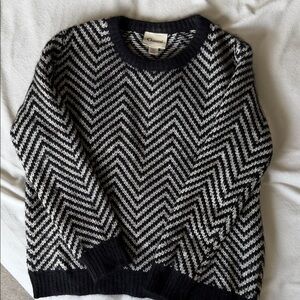 Ganni Wool Blend Black and White Chevron Sweater